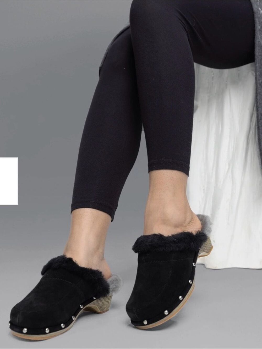 Women's Cloud Nine Sheepskin Clog Slip ons Black Grey Size 9